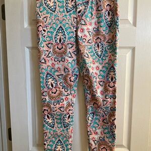 Chico's Teal Pink Brown Paisley Ankle Pants